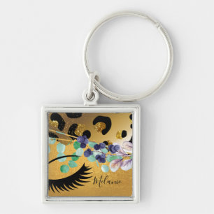 Pretty Girly Glitter Goud Dierenprint Genoemd Glam Sleutelhanger