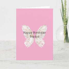 Pretty Girly Pink Butterfly Wings Birthday Kaart