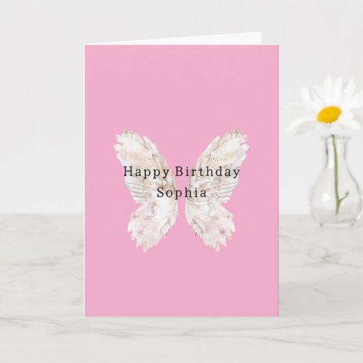 Pretty Girly Pink Butterfly Wings Birthday Kaart (Kleine Plant)