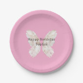 Pretty Girly Pink Butterfly Wings Birthday Papieren Bordje (Voorkant)
