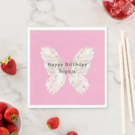 Pretty Girly Pink Butterfly Wings Birthday Servet (Insitu)