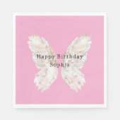 Pretty Girly Pink Butterfly Wings Birthday Servet (Voorkant)