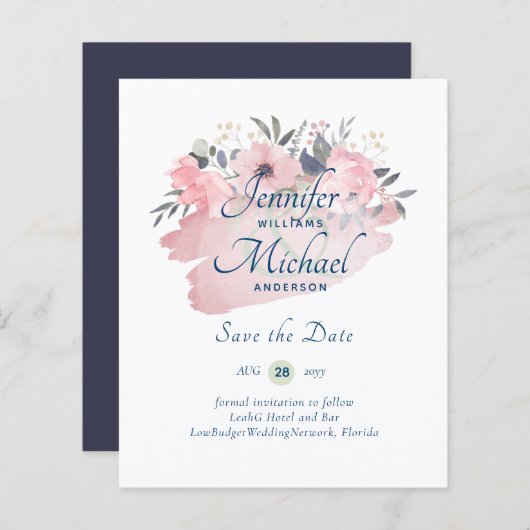 Pretty Girly Roze Gouden Budget Save Dates (Voorkant / Achterkant)