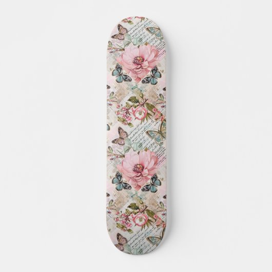 Pretty Girly Vintage Decoupage Inspired Skateboard (Voorkant)