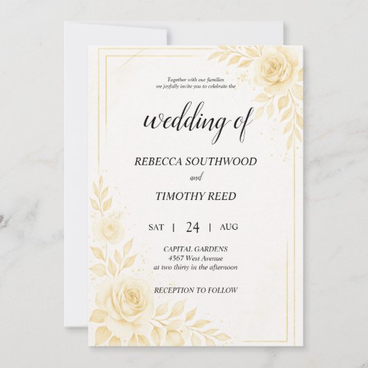 Pretty Gold and White Wedding Invitation Kaart (Voorkant)