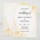 Pretty Gold and White Wedding Invitation Kaart (Voorkant / Achterkant)