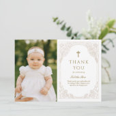 Pretty Gold Floral Baptism Thank You Card Kaart (Staand voorkant)