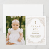 Pretty Gold Floral Baptism Thank You Card Kaart (Voorkant / Achterkant)