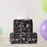 Pretty Gray Black Watercolor Abstract Floral Cadeaupapier<br><div class="desc">This pretty watercolor features an abstract feel with pink roses and botanical flourishes,  all against a black background. Special and single,  it's perfect for a birthday party or baby shower.</div>