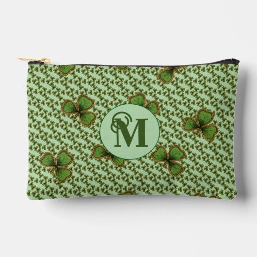 Pretty Green and Gold Irish Shamrocks Monogram Etui (Voorkant)
