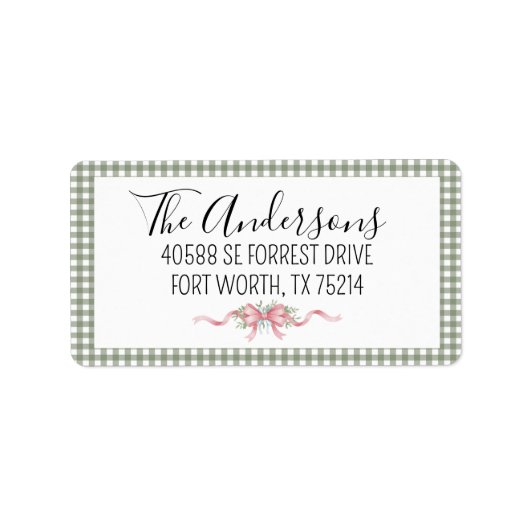 Pretty Green Gingham Christmas Etiket (Voorkant)