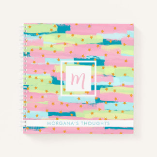 Pretty Green, Roze, Geel, Goud  Monogram Vierkant Notitieboek