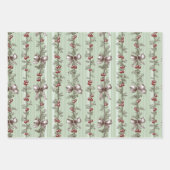 Pretty Green Toile Christmas Berries And Bows Inpakpapier Vel (Voorkant 2)