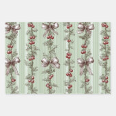 Pretty Green Toile Christmas Berries And Bows Inpakpapier Vel (Voorkant)