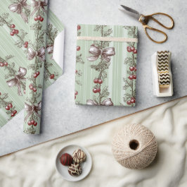 Pretty Green Toile Kerstbessen En Strikken Cadeaupapier