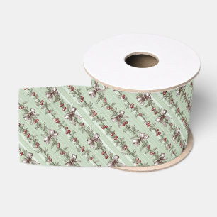 Pretty Green Toile Kerstbessen En Strikken Grosgrain Lint