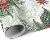 Pretty Green Toile Red Christmas Flower Pattern Cadeaupapier (Rol Hoek)