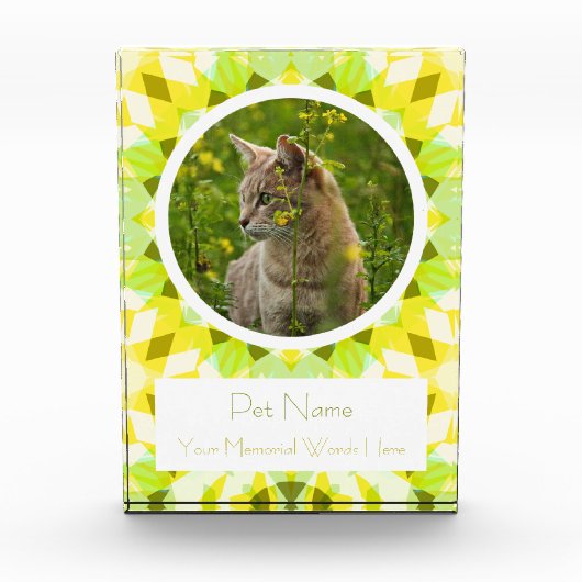 Pretty Green Yellow Pet Cat Dog Memorial Keepsake Fotoblokken (Voorkant)