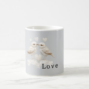 Pretty Grijze Nep Kant Witte Liefdes Vogels Koffiemok