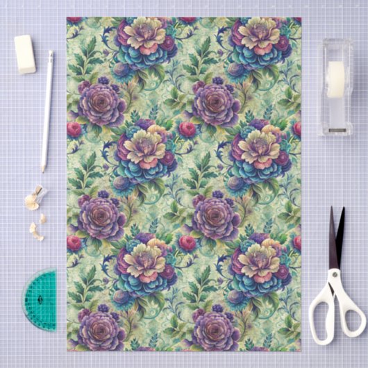 Pretty Groot Bloemendessin Naadloos Damast Patroon Tissuepapier (Craft)