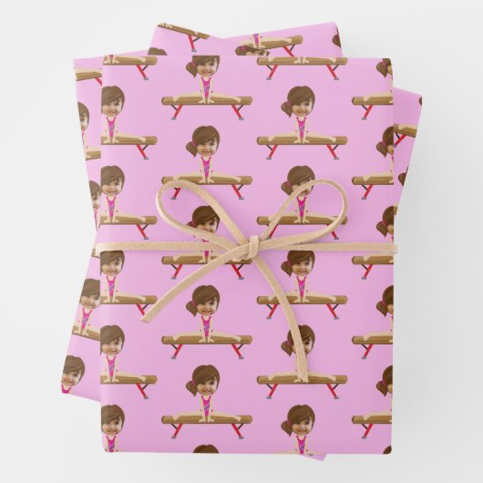 Pretty Gymnastics Girl Custom Kids Face Photo Inpakpapier Vel (In situ)