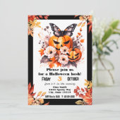 Pretty Halloween Floral Pumpkin Bash Party Kaart (Staand voorkant)