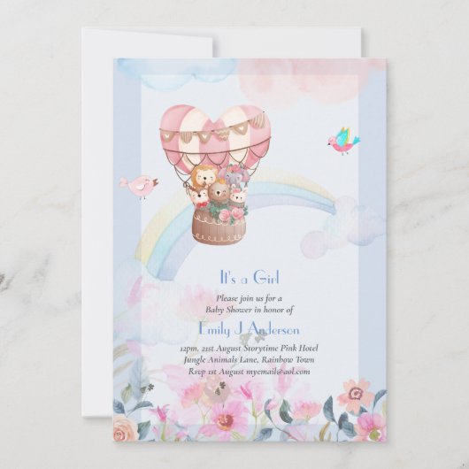 Pretty Hete Luchtballon Dieren Meisje Baby Shower Kaart (Voorkant)