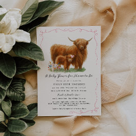 Pretty Highland Cow Baby Shower Kaart