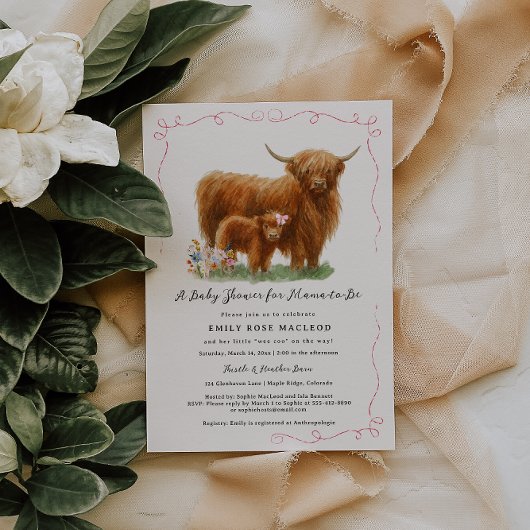 Pretty Highland Cow Baby Shower Kaart
