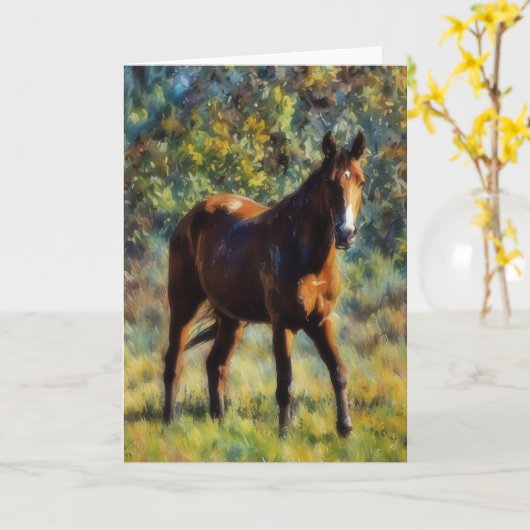 Pretty Horse in Pasture Peaceful Art Card Kaart (Gele Bloem)