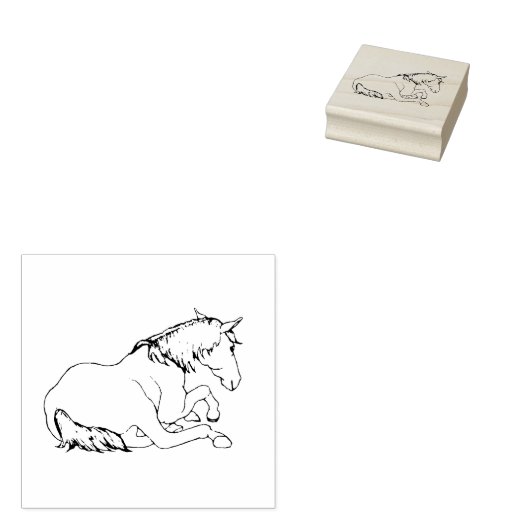 Pretty HORSE Lying Down, Line Drawing Rubberstempel (Gestempeld)