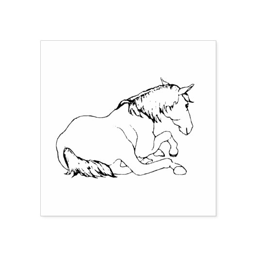 Pretty HORSE Lying Down, Line Drawing Rubberstempel (Afrduk)