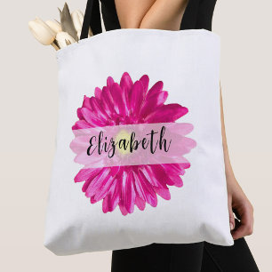 Pretty Hot Pink Madeliefje Aangepaste Naam Tote Bag