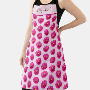 Pretty Hot Pink Madeliefjes Aangepaste naam Schort