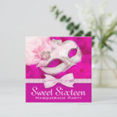 Pretty Hot Pink Masquerade Feest Kaart (Staand voorkant)