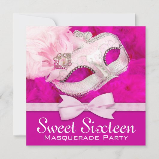 Pretty Hot Pink Masquerade Feest Kaart (Voorkant)