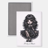 Pretty in Black Gothic Girl Magnet Dark Aesthetic (Voorkant / Achterkant)