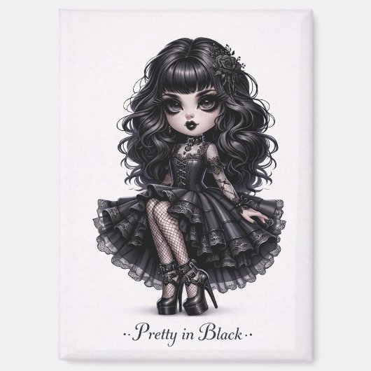 Pretty in Black Gothic Girl Magnet Dark Aesthetic (Voorkant)