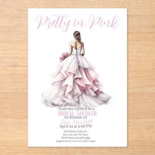Pretty in Pink Bridal Shower Invitation  Acryl Uitnodigingen (Voorkant)