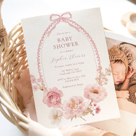 Pretty in Pink Floral Baby Shower Kaart