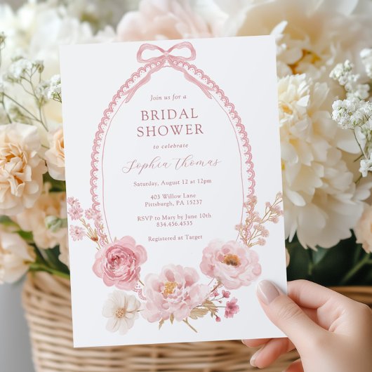 Pretty in Pink Floral Bridal Shower Kaart