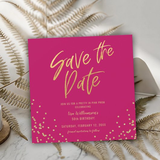 Pretty in Pink Save the Date Goud Glitter Kaart