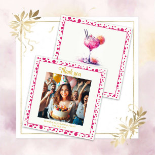 Pretty in Pink Themaparty Cocktail Verjaardag Beda Bedankkaart