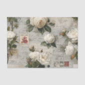 Pretty Ivory Roses with Simulated Text and Stamps Tissuepapier (Voorkant)