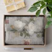 Pretty Ivory Roses with Simulated Text and Stamps Tissuepapier (Geschenk)