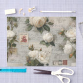 Pretty Ivory Roses with Simulated Text and Stamps Tissuepapier (Craft)