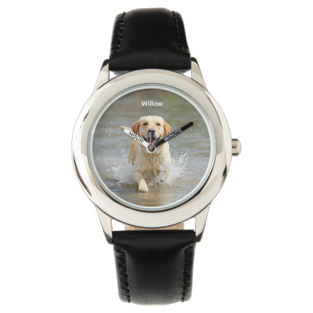 Pretty Kid's Personalized Labrador Horloge (Voorkant)