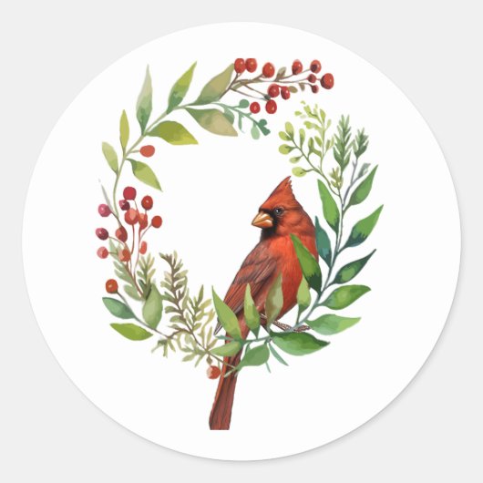 Pretty Klassieke Kardinaalrode Vogel Ronde Sticker (Voorkant)