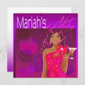 Pretty Lady Birthday Cocktail paars/fuchsia Kaart (Voorkant / Achterkant)