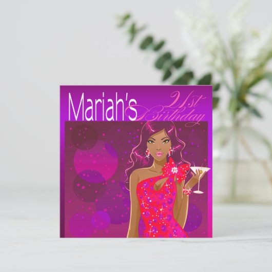 Pretty Lady Birthday Cocktail paars/roze Kaart (Staand voorkant)